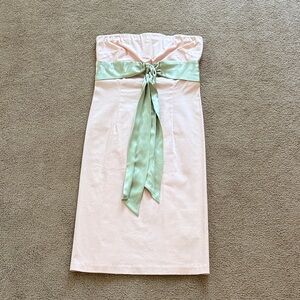 Strapless Pale Pink Dress with Mint Sash